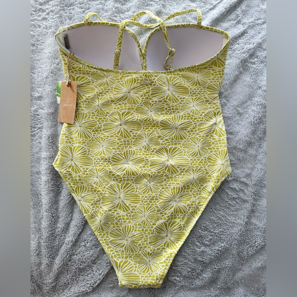 Green jacquard floral berlook Swim One Piece - Picture 5 of 5